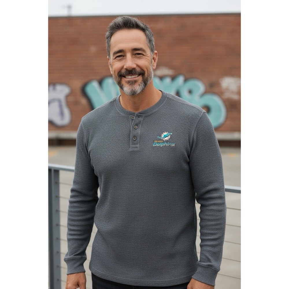 Dunbrooke Miami Dolphins Henley Long Sleeves Gray Waffle‎ Weave 4XL